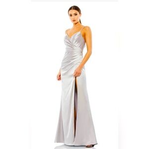 Mac Duggal 26585 Satin Sleeveless Faux Wrap Ruched Gown Size 2